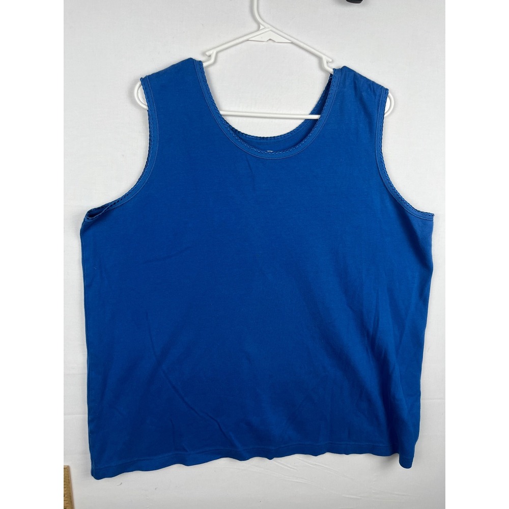 c.s.t. SPORT Tank Top Womens 2X Blue 100% Cotton Sleeveless Picot Trim RN 72165